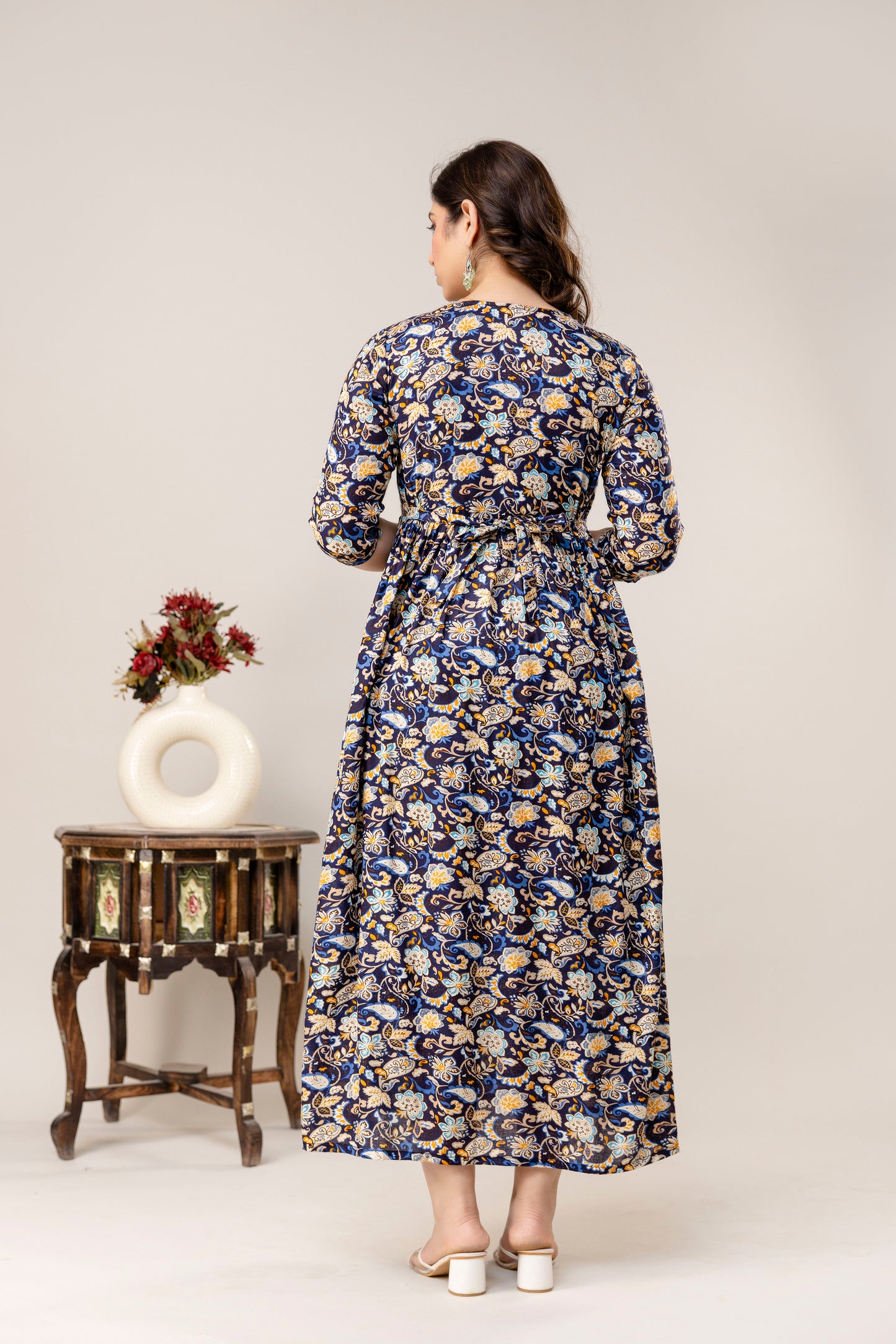 Rayon Modern Maternity Dress | Hidden Zipper | Deep Pocket | Adjustable Fit for Joyful Motherhood - Navy Blue