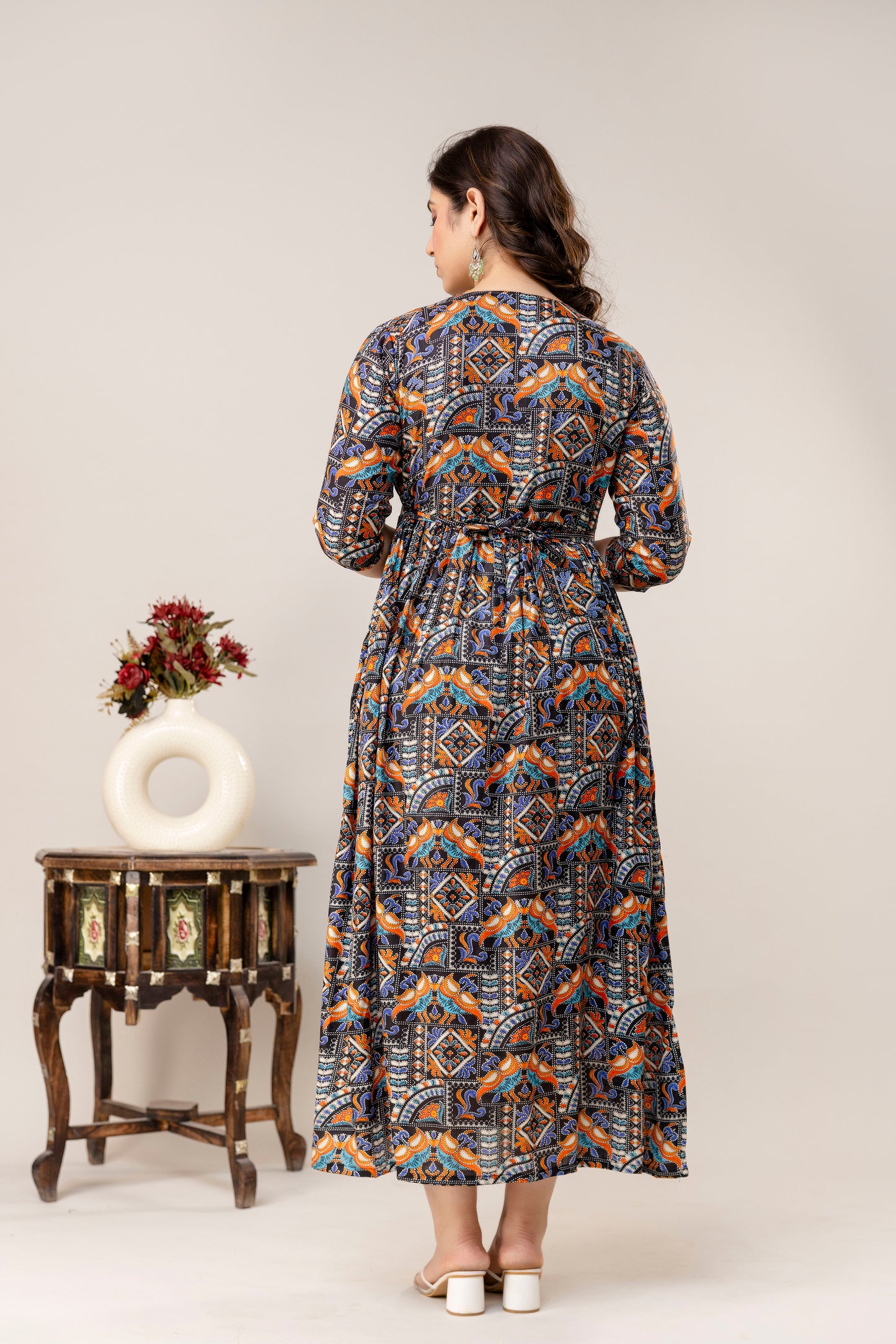 Rayon Modern Maternity Dress | Hidden Zipper | Deep Pocket | Adjustable Fit for Joyful Motherhood - Midnight