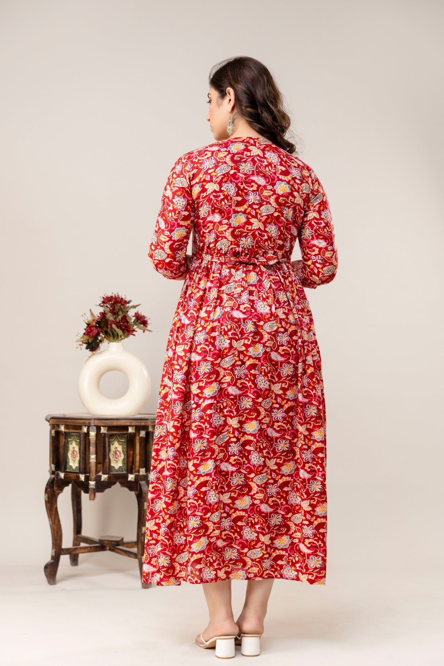 Rayon Modern Maternity Dress | Hidden Zipper | Deep Pocket | Adjustable Fit for Joyful Motherhood - Red