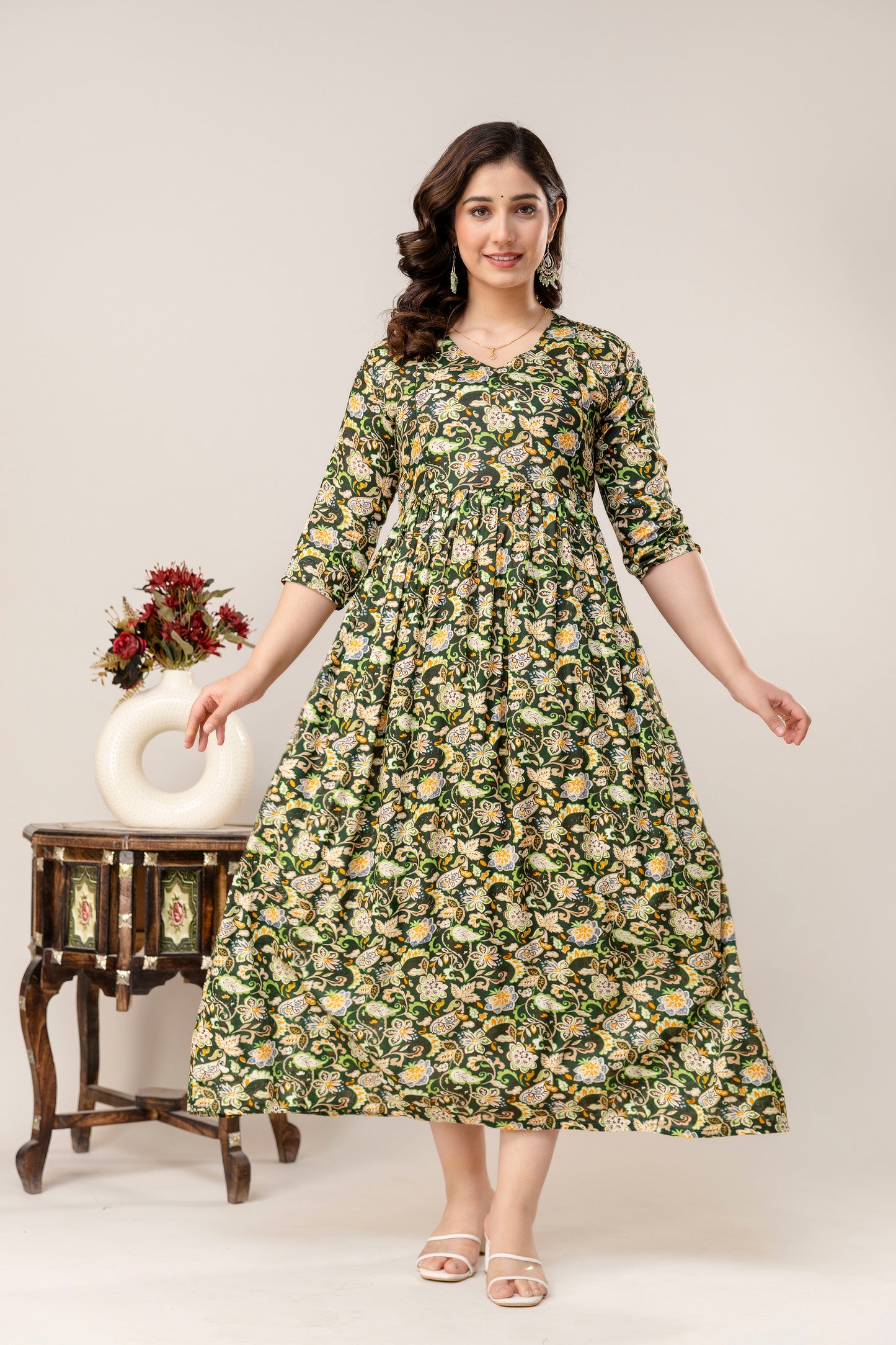 Rayon Modern Maternity Dress | Hidden Zipper | Deep Pocket | Adjustable Fit for Joyful Motherhood - Green