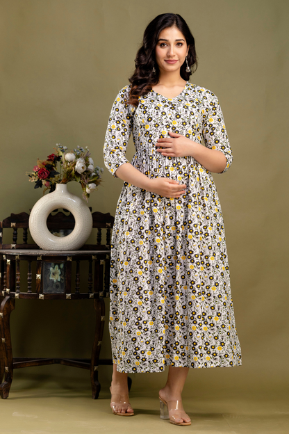 Pure Cotton Maternity Dress With Both-Side Hidden Zip - Bee Sunshine