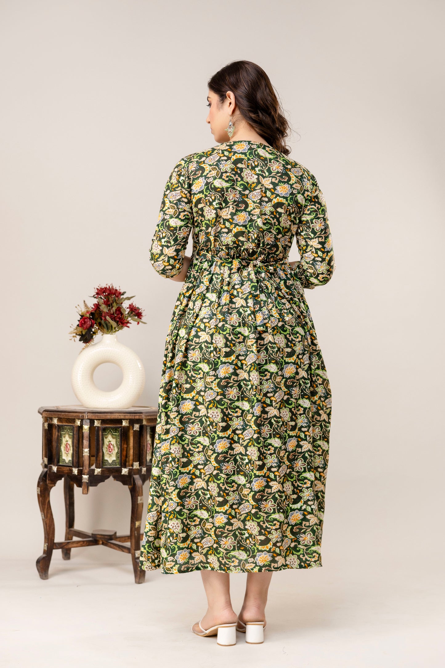 Rayon Modern Maternity Dress | Hidden Zipper | Deep Pocket | Adjustable Fit for Joyful Motherhood - Green