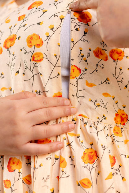 Pure Cotton Maternity Dress With Both-Side Hidden Zip - Peach Petal