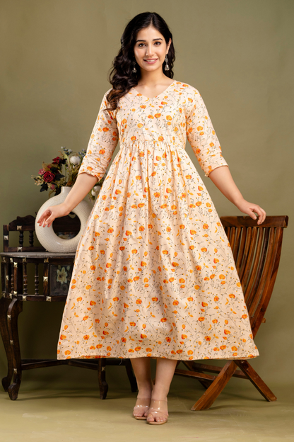 Pure Cotton Maternity Dress With Both-Side Hidden Zip - Peach Petal