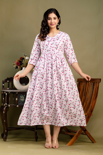 Pure Cotton Maternity Dress With Both-Side Hidden Zip - Rosy